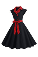 Laden Sie das Bild in den Galerie-Viewer, Schwarzes Polka Dots Rockabilly Kleid mit Schleife
