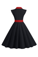 Laden Sie das Bild in den Galerie-Viewer, Schwarzes Polka Dots Rockabilly Kleid mit Schleife