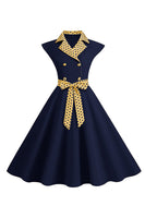 Laden Sie das Bild in den Galerie-Viewer, Schwarzes Polka Dots Rockabilly Kleid mit Schleife