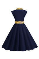 Laden Sie das Bild in den Galerie-Viewer, Schwarzes Polka Dots Rockabilly Kleid mit Schleife