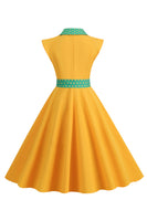 Laden Sie das Bild in den Galerie-Viewer, Schwarzes Polka Dots Rockabilly Kleid mit Schleife