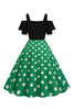 Laden Sie das Bild in den Galerie-Viewer, Schwarzes Polka Dots Rockabilly Kleid mit kalten Schultern
