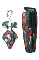 Laden Sie das Bild in den Galerie-Viewer, Einteiliger Neckholder Bikini mit Schlüsselloch und Strandrock