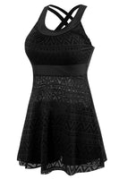 Laden Sie das Bild in den Galerie-Viewer, Juwelenausschnitt Schwarzer einteiliger Badeanzug mit Shorts