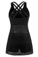 Laden Sie das Bild in den Galerie-Viewer, Juwelenausschnitt Schwarzer einteiliger Badeanzug mit Shorts