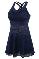 Laden Sie das Bild in den Galerie-Viewer, Juwelenausschnitt Schwarzer einteiliger Badeanzug mit Shorts