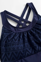 Laden Sie das Bild in den Galerie-Viewer, Juwelenausschnitt Schwarzer einteiliger Badeanzug mit Shorts