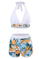 Laden Sie das Bild in den Galerie-Viewer, Zweiteilige bedruckte grüne Neckholder Badebekleidung mit hoher Taille