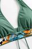 Laden Sie das Bild in den Galerie-Viewer, Zweiteilige bedruckte grüne Neckholder Badebekleidung mit hoher Taille