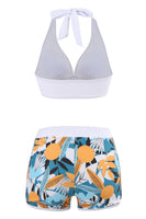 Laden Sie das Bild in den Galerie-Viewer, Zweiteilige bedruckte grüne Neckholder Badebekleidung mit hoher Taille