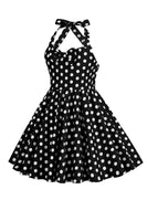 Laden Sie das Bild in den Galerie-Viewer, Neckholder Rotes Vintage Polka Dot 50er Jahre Mädchen Kleid mit Schleife