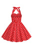 Laden Sie das Bild in den Galerie-Viewer, Neckholder Rotes Vintage Polka Dot 50er Jahre Mädchen Kleid mit Schleife