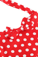 Laden Sie das Bild in den Galerie-Viewer, Neckholder Rotes Vintage Polka Dot 50er Jahre Mädchen Kleid mit Schleife