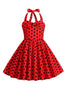Laden Sie das Bild in den Galerie-Viewer, Neckholder Polka Dot Rotes Vintage Mädchen Kleid