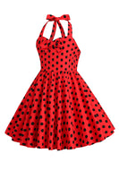 Laden Sie das Bild in den Galerie-Viewer, Neckholder Polka Dot Rotes Vintage Mädchen Kleid