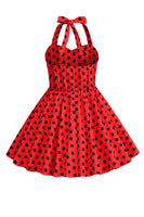 Laden Sie das Bild in den Galerie-Viewer, Neckholder Polka Dot Rotes Vintage Mädchen Kleid