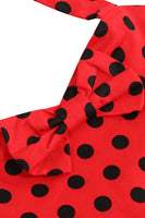 Laden Sie das Bild in den Galerie-Viewer, Neckholder Polka Dot Rotes Vintage Mädchen Kleid