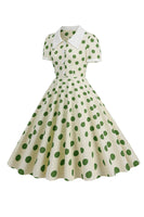 Laden Sie das Bild in den Galerie-Viewer, Rotes Polka Dots Vintage Kleid mit kurzen Ärmeln