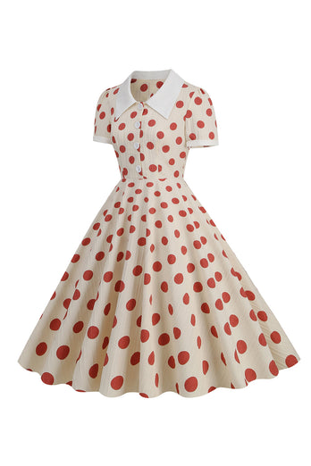 Rotes Polka Dots Vintage Kleid mit kurzen Ärmeln
