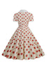 Laden Sie das Bild in den Galerie-Viewer, Rotes Polka Dots Vintage Kleid mit kurzen Ärmeln