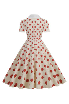 Rotes Polka Dots Vintage Kleid mit kurzen Ärmeln
