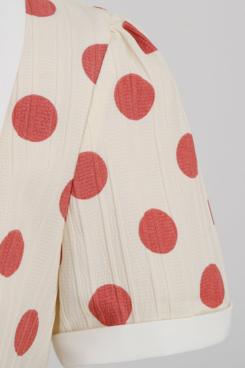 Laden Sie das Bild in den Galerie-Viewer, Rotes Polka Dots Vintage Kleid mit kurzen Ärmeln
