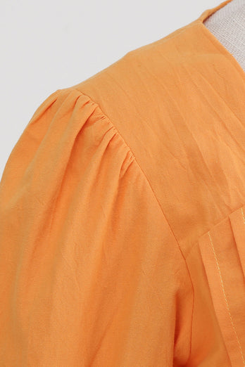 Orange 50er Jahren Kleid mit Eckiger Hals und halben Ärmeln