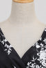 Laden Sie das Bild in den Galerie-Viewer, Schwarzes ärmelloses Rockabilly Kleid mit V-Ausschnitt