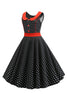 Laden Sie das Bild in den Galerie-Viewer, Schwarzes Polka Dots ärmelloses Swing Vintage Kleid