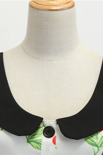 Hellgrünes bedrucktes ärmelloses Vintage Kleid