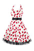 Laden Sie das Bild in den Galerie-Viewer, Hepburn Stil Neckholder Tüll Schwarz Bedrucktes Rockabilly Kleid