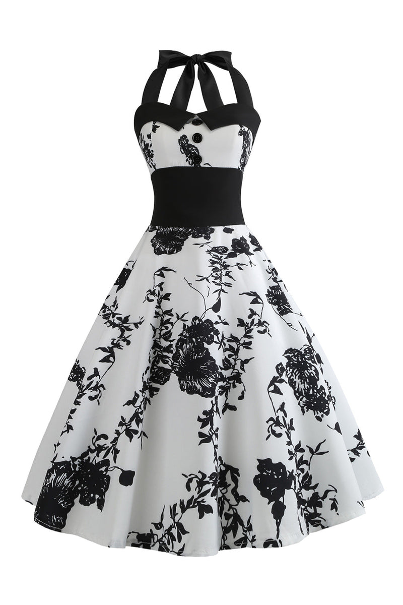 Laden Sie das Bild in den Galerie-Viewer, Weißes Neckholder 50er Jahren Kleid mit Knopf