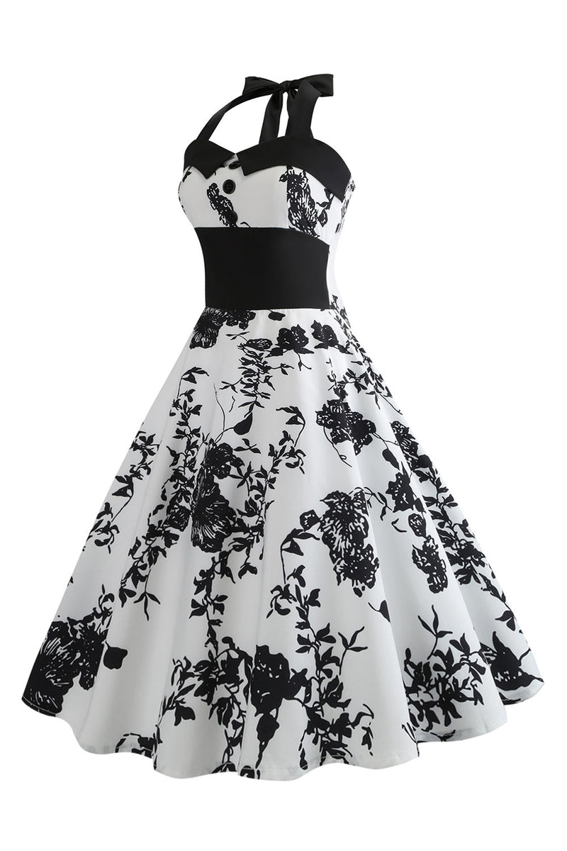 Laden Sie das Bild in den Galerie-Viewer, Weißes Neckholder 50er Jahren Kleid mit Knopf