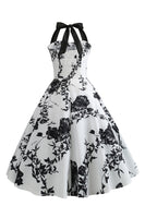 Laden Sie das Bild in den Galerie-Viewer, Weißes Neckholder 50er Jahren Kleid mit Knopf