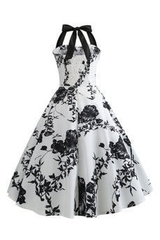 Weißes Neckholder 50er Jahren Kleid mit Knopf