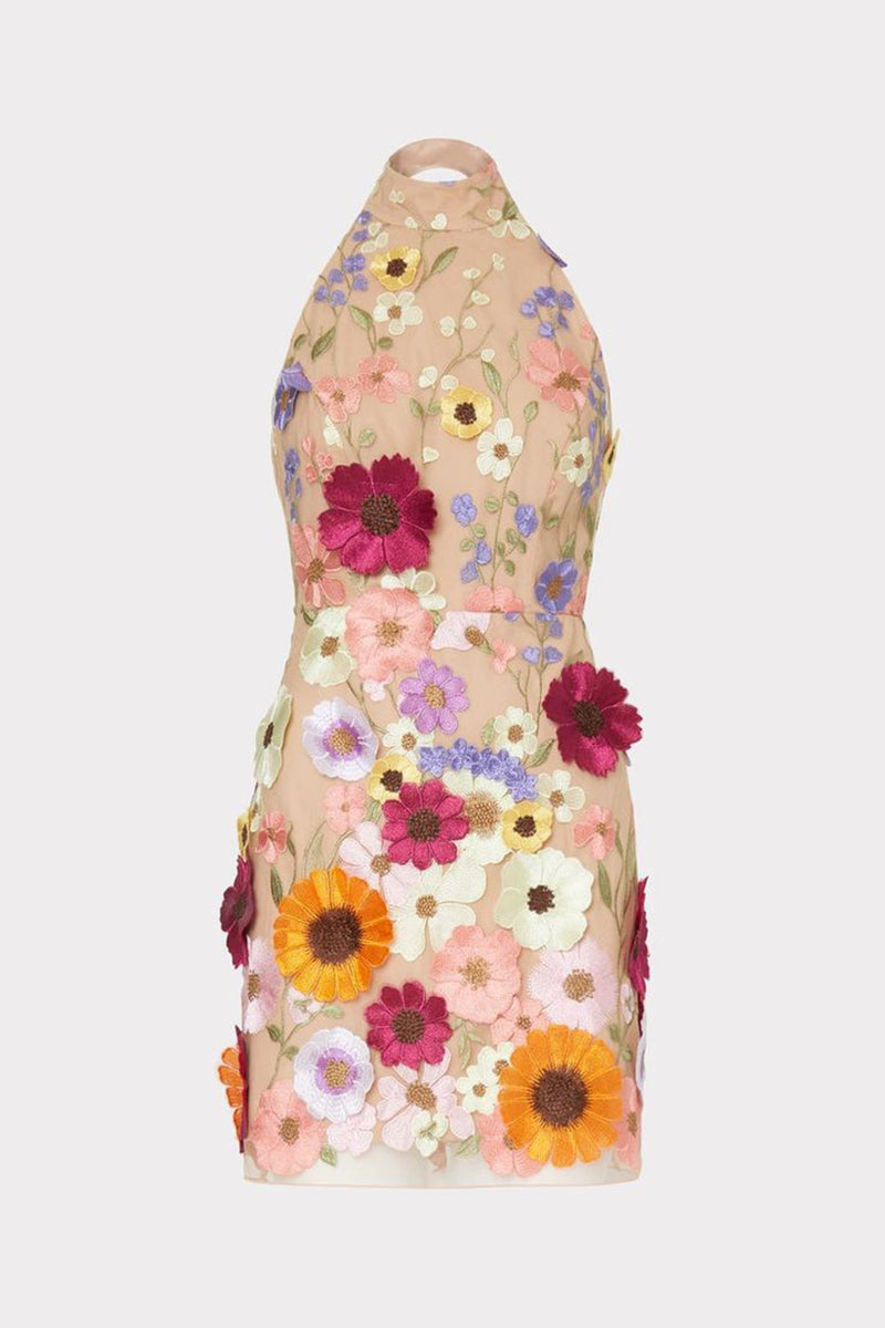 Laden Sie das Bild in den Galerie-Viewer, Ärmelloses Neckholder Rosa Partykleid mit Applikationen