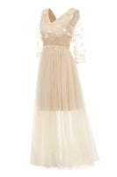 Laden Sie das Bild in den Galerie-Viewer, Apricot Tüll Langärmeliges Vintage Kleid mit Applikationen