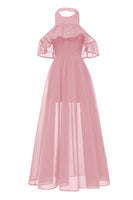 Laden Sie das Bild in den Galerie-Viewer, Burgunderrotes Neckholder Tüll Vintage Kleid mit Spitze