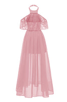 Laden Sie das Bild in den Galerie-Viewer, Burgunderrotes Neckholder Tüll Vintage Kleid mit Spitze