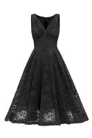 Laden Sie das Bild in den Galerie-Viewer, Dunkelgrünes A-Linie ärmelloses Spitzenkleid