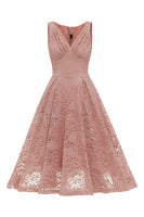 Laden Sie das Bild in den Galerie-Viewer, Dunkelgrünes A-Linie ärmelloses Spitzenkleid