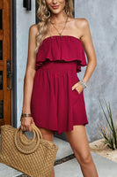 Laden Sie das Bild in den Galerie-Viewer, Schwarze trägerlose kurze Jumpsuits