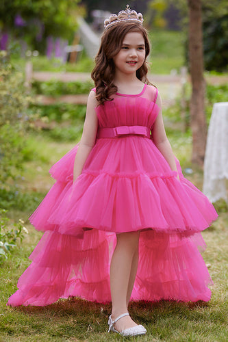 A-Linie abnehmbares Fuchsia Partykleid für Mädchen