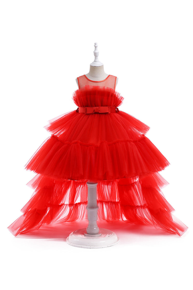 Laden Sie das Bild in den Galerie-Viewer, A-Linie abnehmbares Fuchsia Partykleid für Mädchen