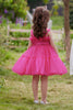 Laden Sie das Bild in den Galerie-Viewer, A-Linie abnehmbares Fuchsia Partykleid für Mädchen