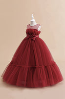 Laden Sie das Bild in den Galerie-Viewer, Grünes Tüll A-Linie Blumenmädchenkleid mit Schleife