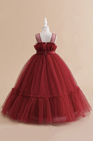 Laden Sie das Bild in den Galerie-Viewer, Grünes Tüll A-Linie Blumenmädchenkleid mit Schleife