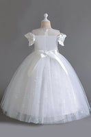 Laden Sie das Bild in den Galerie-Viewer, Rosa schulterfreies Blumenmädchenkleid mit Schleife