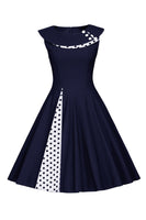 Laden Sie das Bild in den Galerie-Viewer, Polka Dots Rotes 1950er Jahre Kleid mit Knopf
