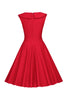 Laden Sie das Bild in den Galerie-Viewer, Polka Dots Rotes 1950er Jahre Kleid mit Knopf